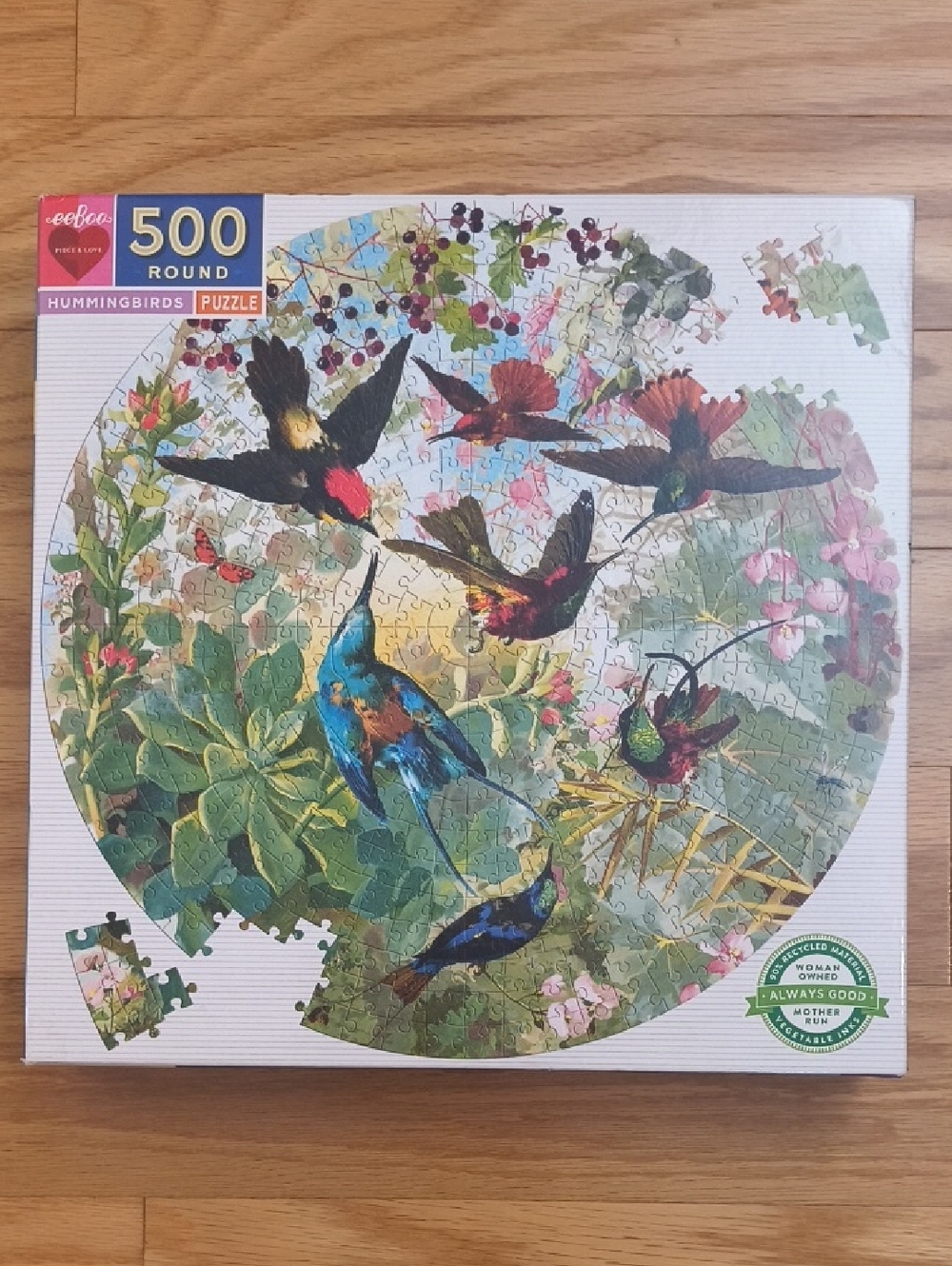 eeboo Hummingbirds 500 Pcs Round Puzzle NWT